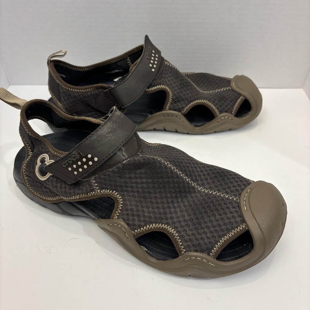 Crocs Disney Swiftwater Closed Toe Sandals Mens 11 Brown Mesh‎ Hook Loop Shoes
